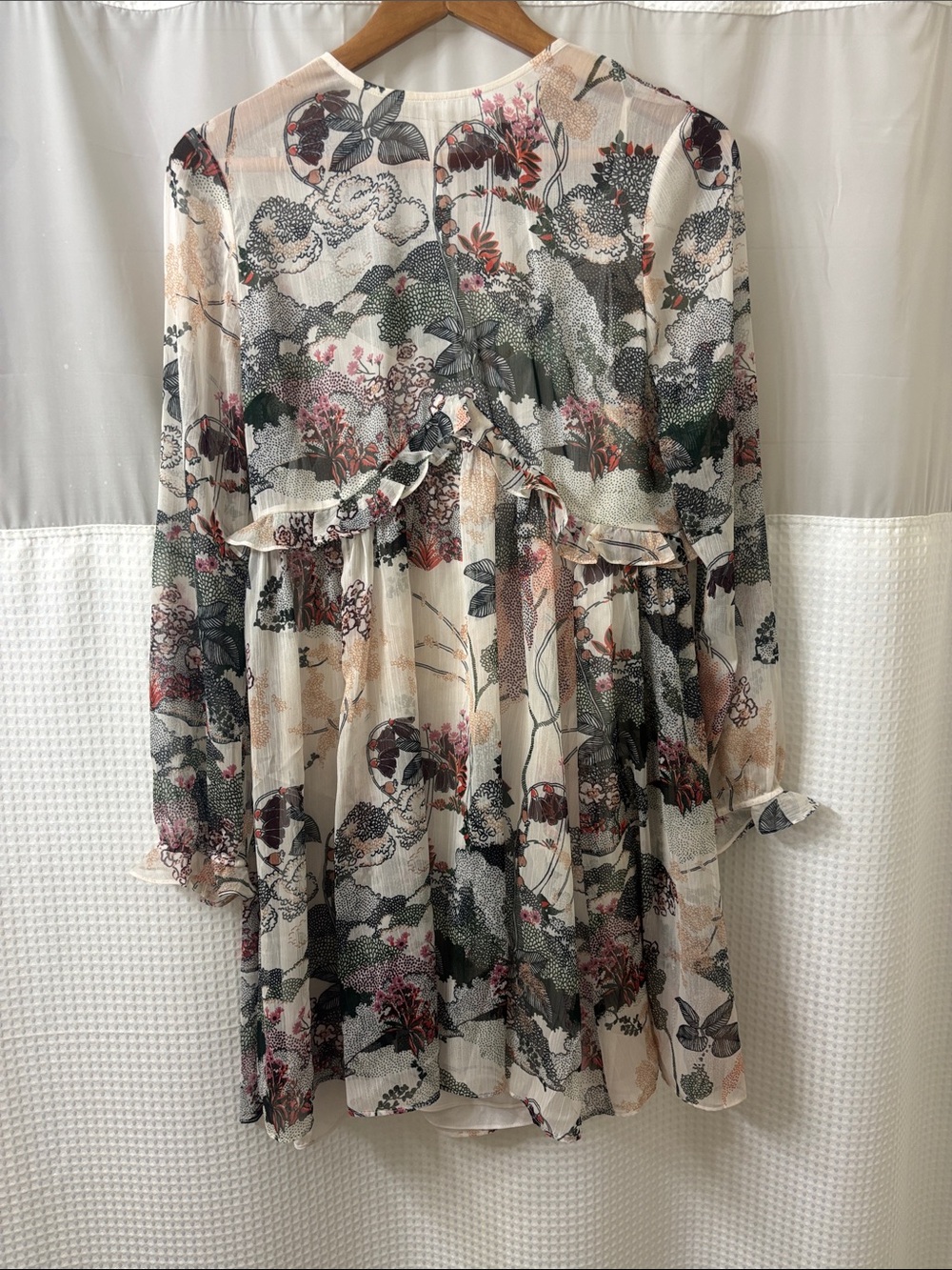 Ted Baker Floral Chiffon Long-Sleeve Mini Dress